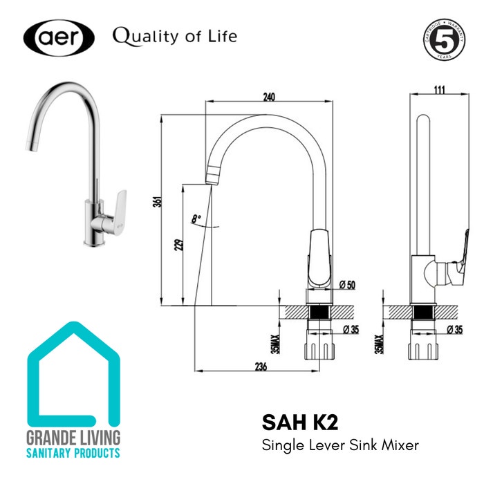 Paling Laris Aer Kran Sink Panas Dingin Keran Dapur Mixer Sah K2