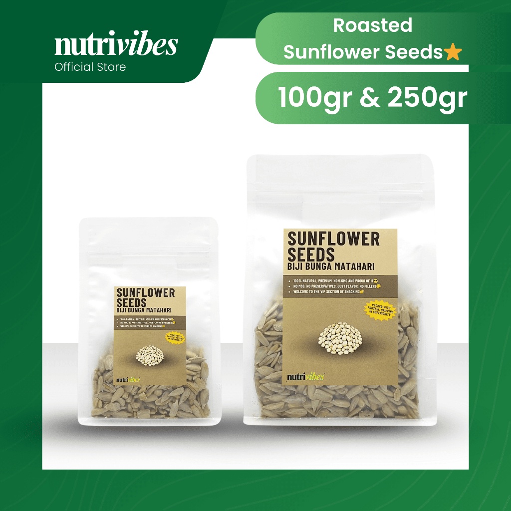 

Biji Kuaci Bunga Matahari Panggang / Roasted Sunflower Seeds (Personal Pack 100gr & 250gr) - Nutrivibes