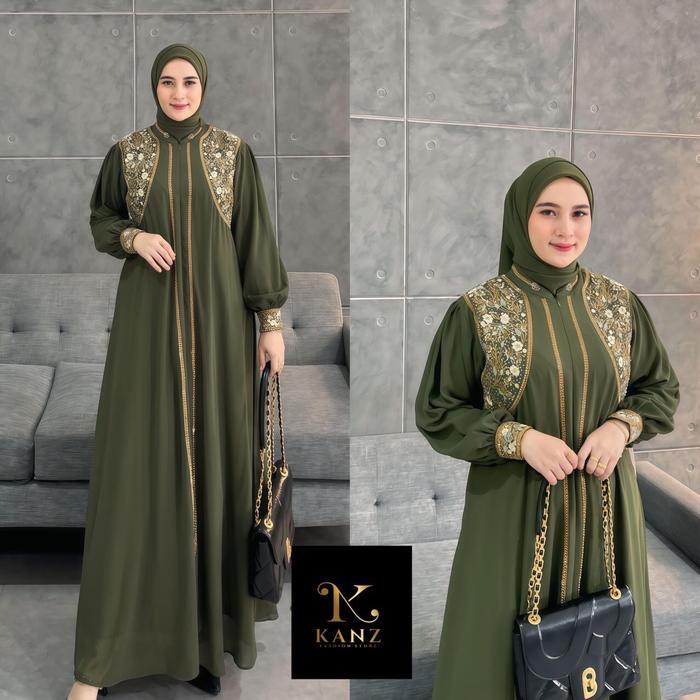 Alaydrus Fashion - Long Dress Hikmat One Set Jilbab Mewah Premium Bordir Cantik Ceruty Kondangan