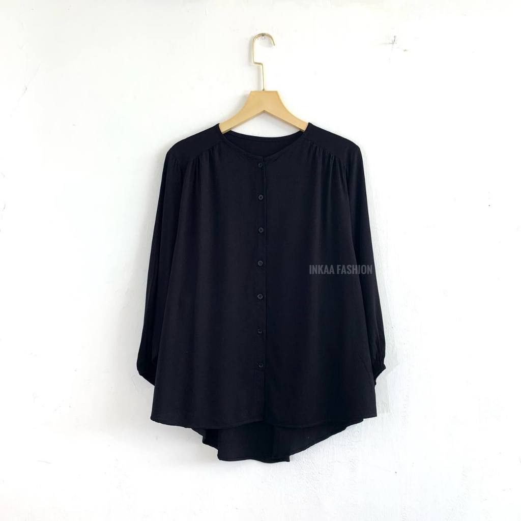 BEST SALE Atasan Baju Wanita Putih Polos Lengan Balon Blouse Korean Style Rayon Twill Premium Jumbo