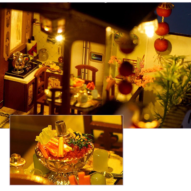DIY Wooden Dollhouse Miniature Building With Furniture Accessories Adult Assemble Chinese Villa Kits