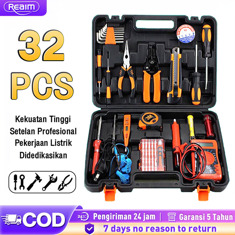 REAIM Paket Solder Listrik Iron Automatic 60 Watt Set /TOOL KIT SET Multitester Digital
