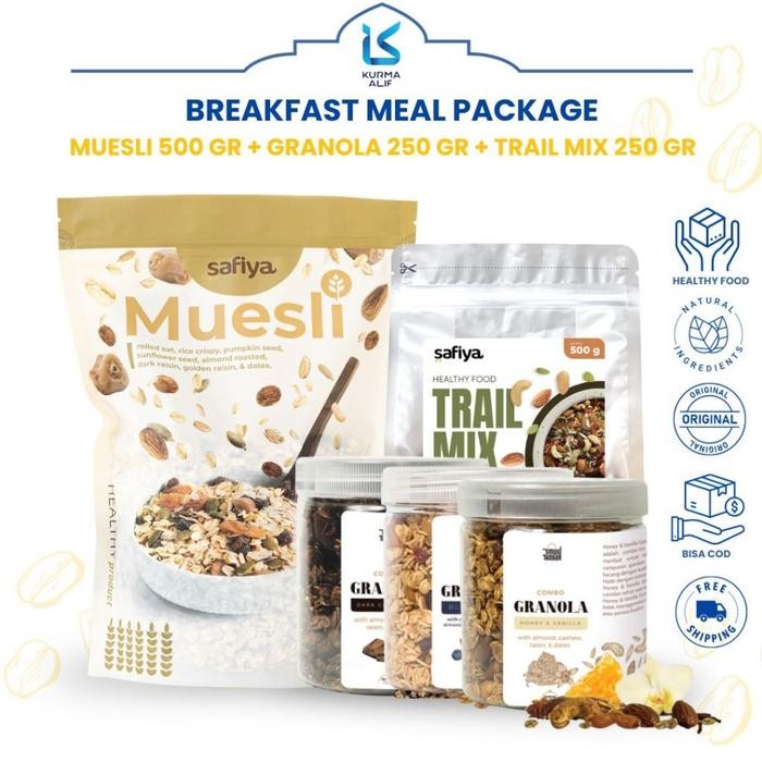 

[BREAKFAST MEALS DIET] OATMEAL MUESLI SAFIYA 500 GR + TRAIL MIX 250 GR + GRANOLA TIMUR TENGAH 250 GR