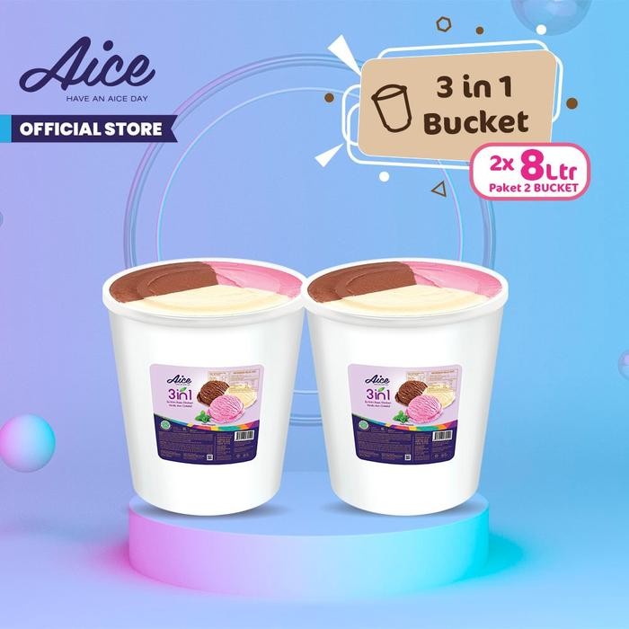 

Kirim,HariYgSama- AICE 3in1 Bucket Ice Cream Es Krim Ember 8L (1 karton = 2 Pcs )Eskrim