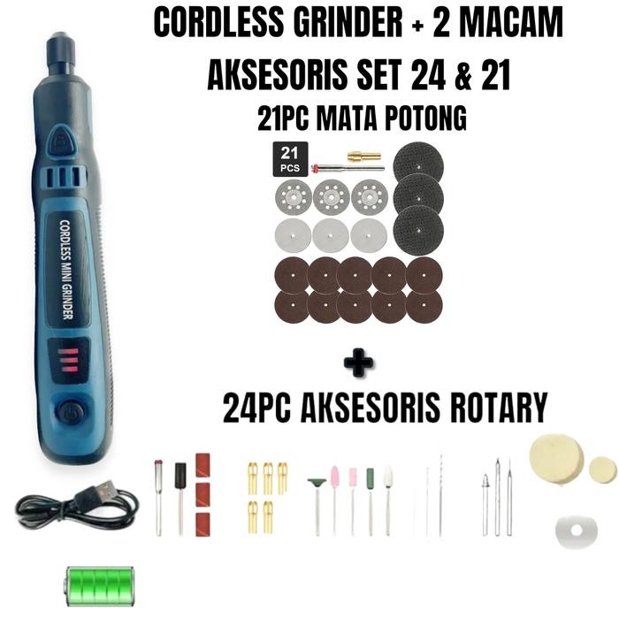 Cordless Mini Grinder Tuner Mesin Gerinda Potong Poles Baterai Cas Set