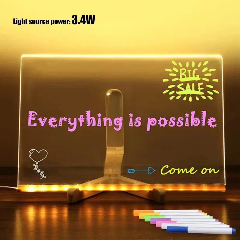 

Drawing Board Led Acrylic Letter Message Board Light Up Dry Erase Board With 7 Colorful Pens With