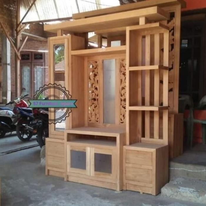 (TOP) CUSTOM LEMARI HIAS PAJANGAN PARTISI PENYEKAT RUANGAN 2 MUKA KAYU JATI