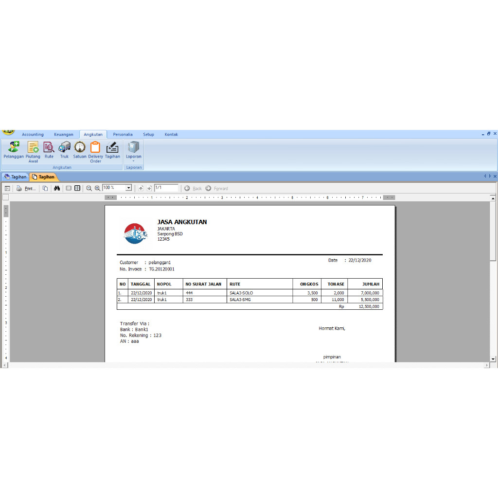 SOFTWARE APLIKASI ANGKUTAN TRUCK / CARGO
