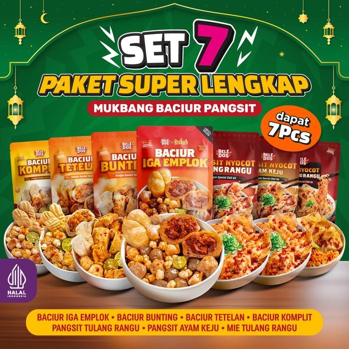 

NewZbgt- [PROMO 7 Pcs] Beledos Pesta THR Paket All Varian Baciur dan Pangsit Nyocot Tulang Rangu /
