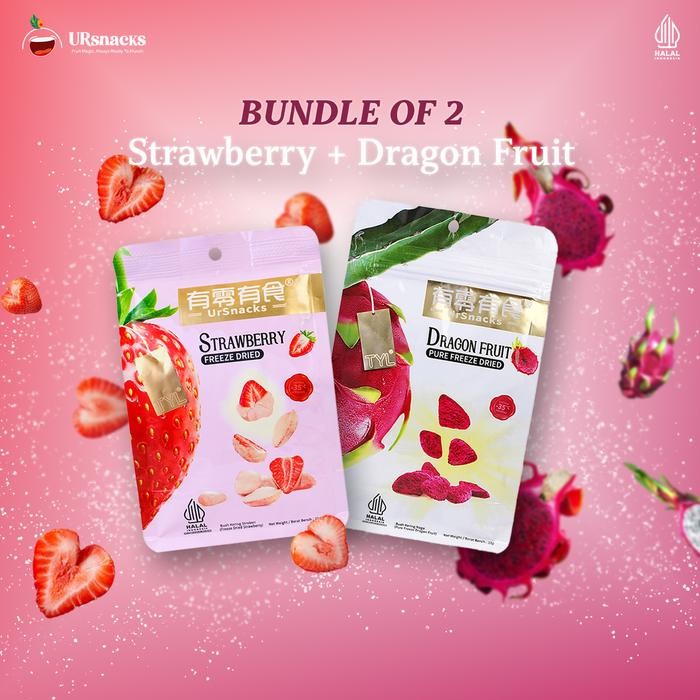 

NewZbgt- BUNDLE OF 2 - FREEZE DRIED KERIPIK STRAWBERRY 22gr + DRAGON FRUIT 22gr