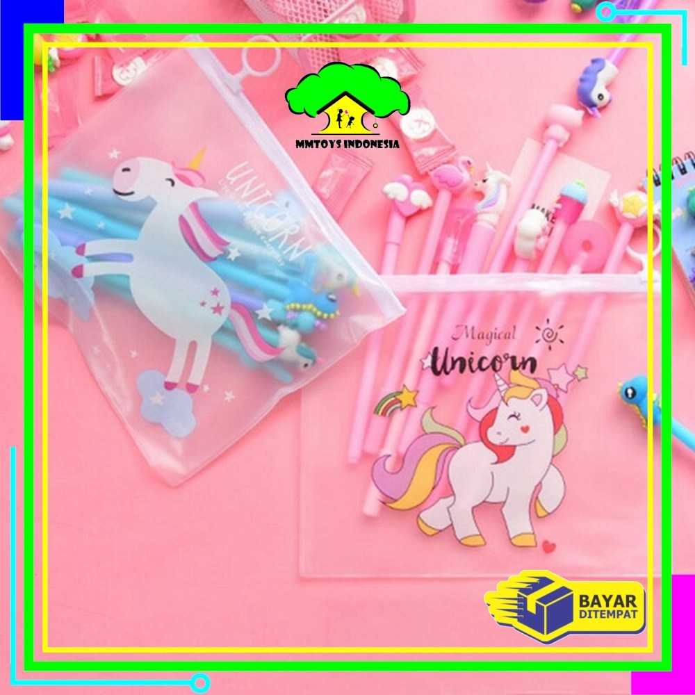

MI-A15 Pulpen Gel Karakter Lucu Set Isi 20PCS Pena FREE Zipper Pouch Tempat Pensil Transparan Murah
