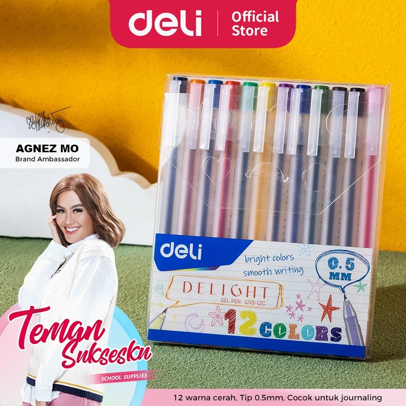 

Deli School Gel Pen / Pulpen Gel 0.5 mm 12 Warna Penulisan Halus EG119-12C