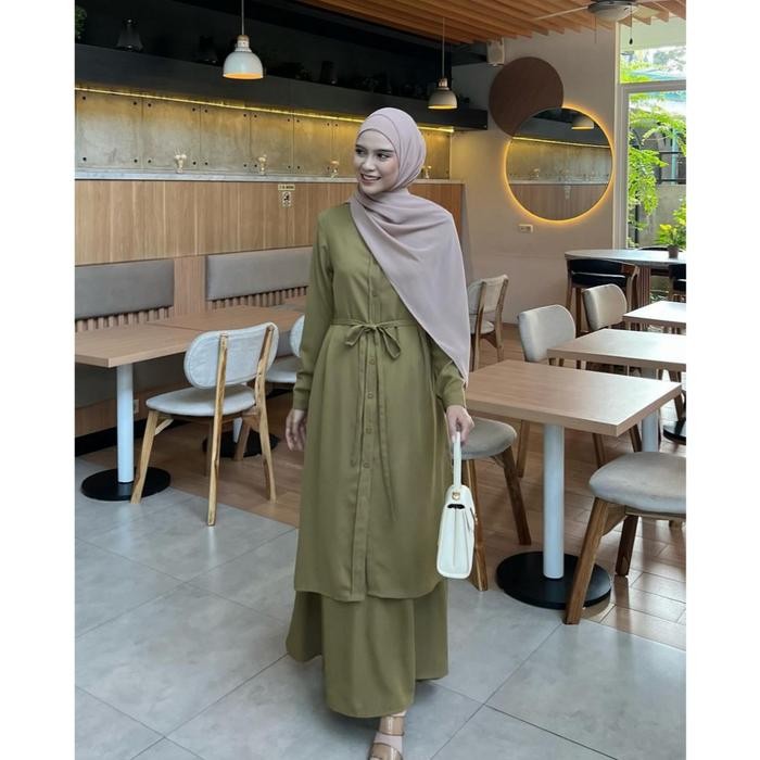 Hijara- Elmiza - Arumi Set Wollycrepe - ( Tunik + Skirt ) - Elegan Simple Korean Style Premium