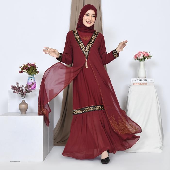 Busanae- Gamis Abaya Turki Bordir Rempel Turkey Hitam Turky Terbaru 2023 Mewah Elegan Bahan Jersey