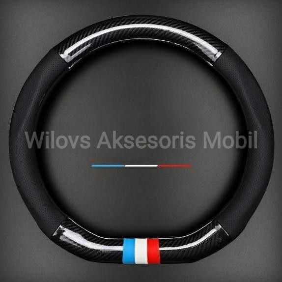 BERKUALITAS Sarung Stir Mobil Sport Carbon D Shape Bottom Flat