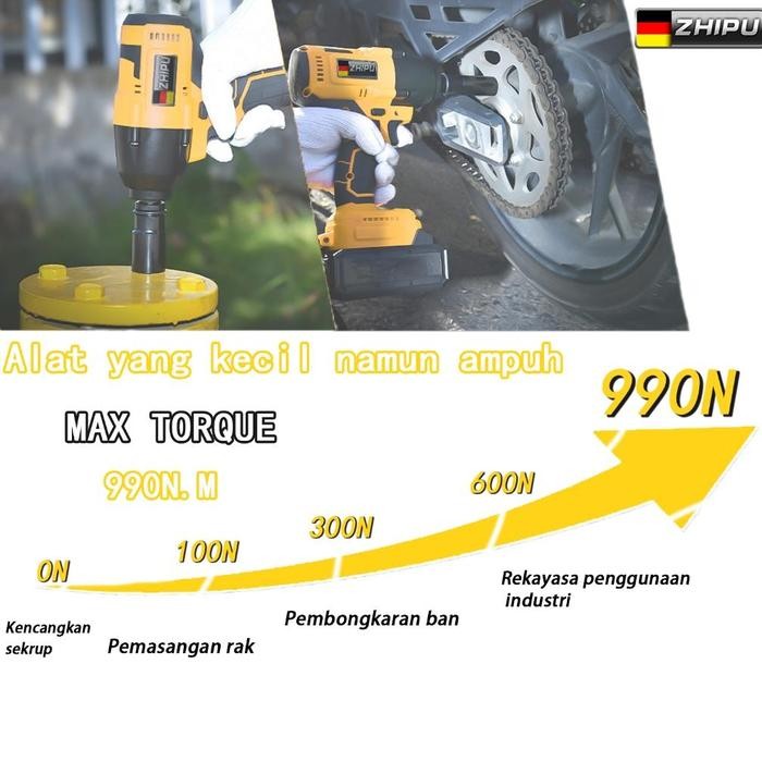 ZHIPU Brushless Mesin bor Impact Wrench Cordless Impact Wrench kunci pas listrik