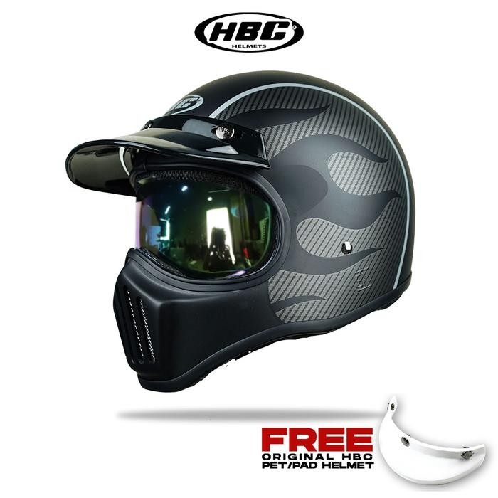 PREMIUM Helm HBC Cakil Pet Inner Visor Fire Carbon Helm Retro Full Face SNI