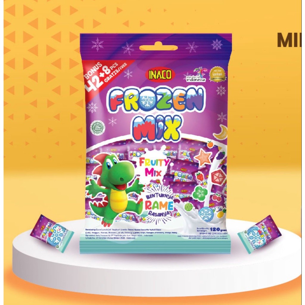 

Sajiandapur ( Berkah ) Inaco Gummy Frozen Mix Fruit 120Gr Isi 50Pcs Permen Jelly Empuk Aneka Rasa