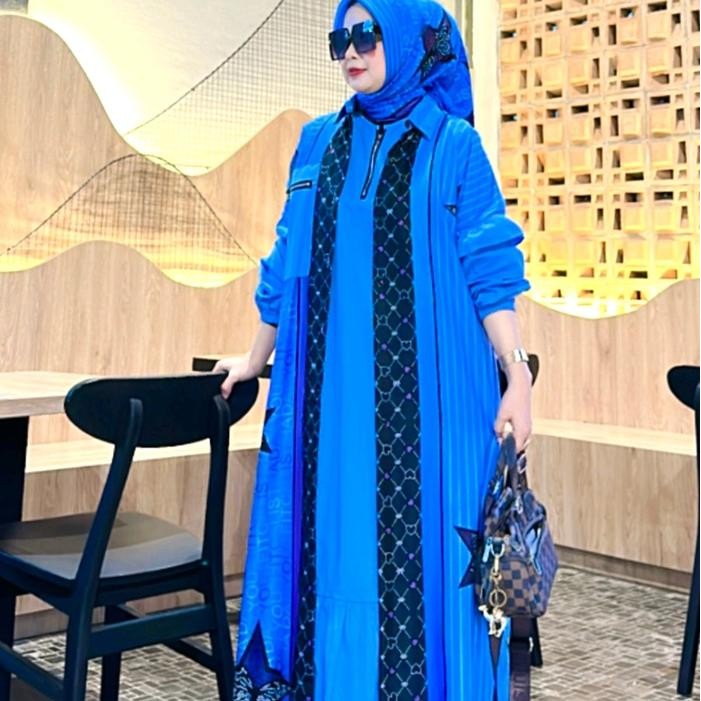 Layali- Zahra set abaya denim by Calistha Mewah Muslim Wanita