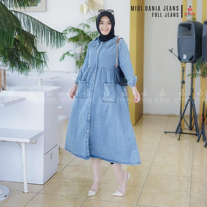 Mosya- MIDI JEANS DANIA - SYEHAL COLLECTION // GAMIS MIDI JEANS /GAMIS MIDI WANITA // BAJU MUSLIM