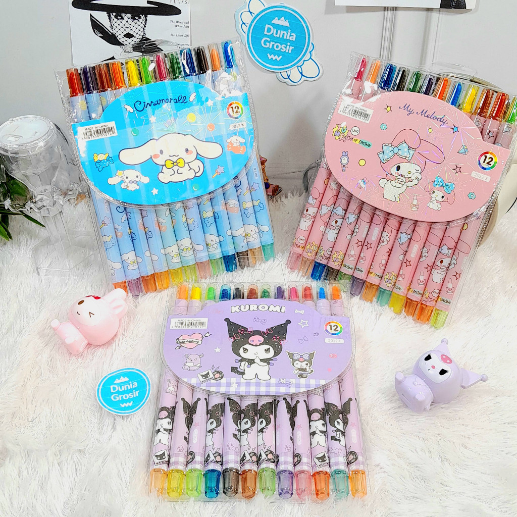 

Krayon Twist SANRIO 1 Set isi 12 PCS Cinnamoroll Melody CUTE TERMURAH / Crayon Putar Sanrio IMUT