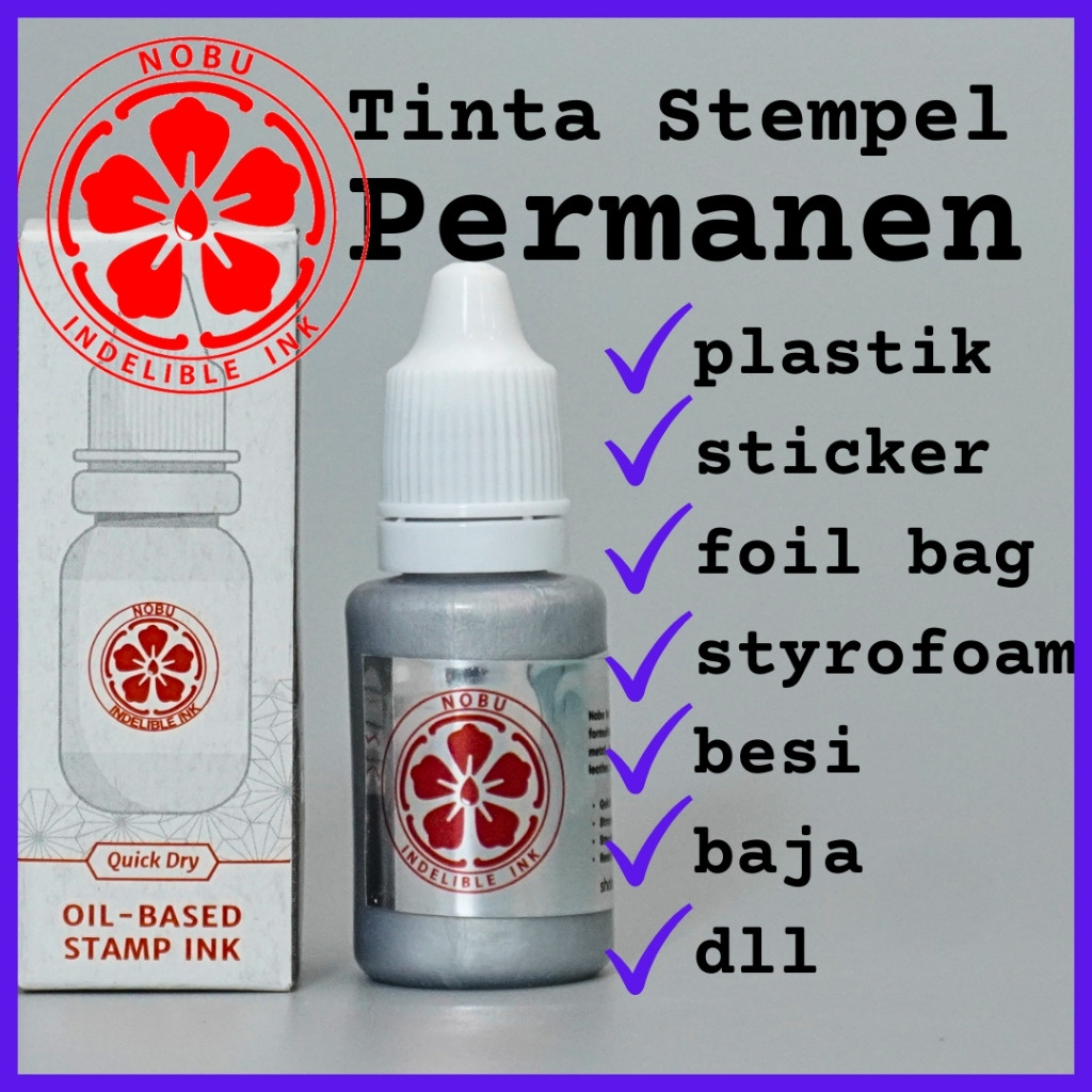 

Nobu Ink - silver perak - Tinta stempel permanen ke plastik kemasan label sticker, foil, besi -
