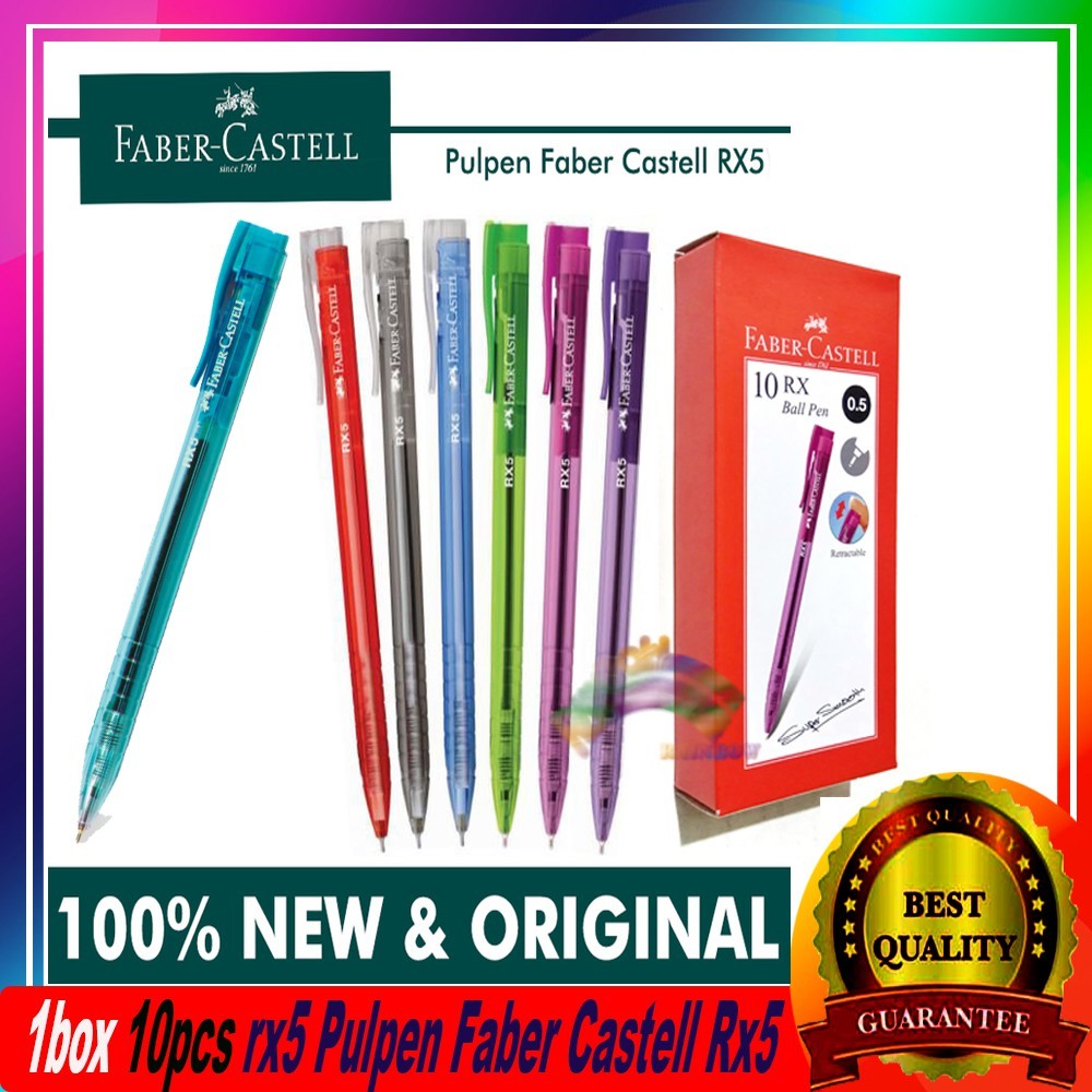

1BOX 10pcs Pulpen TINTA HITAM Pulpen Faber Castell Rx5 Ball Pen bolpoint Pena Smooth Writing 0.5 MM