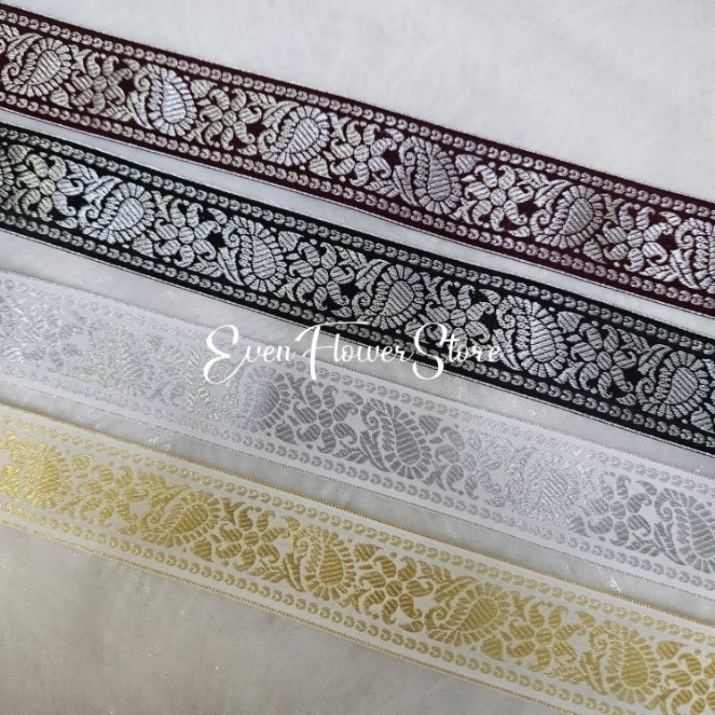 per1roll pita gamis/pita india/renda bordir gold sier lebar 5cm