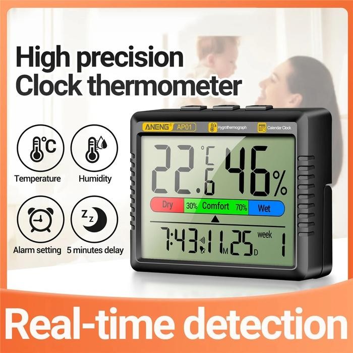 Ready Jam Led Digital Mini Meja Dinding Thermometer Hygrometer Sensor-Putih