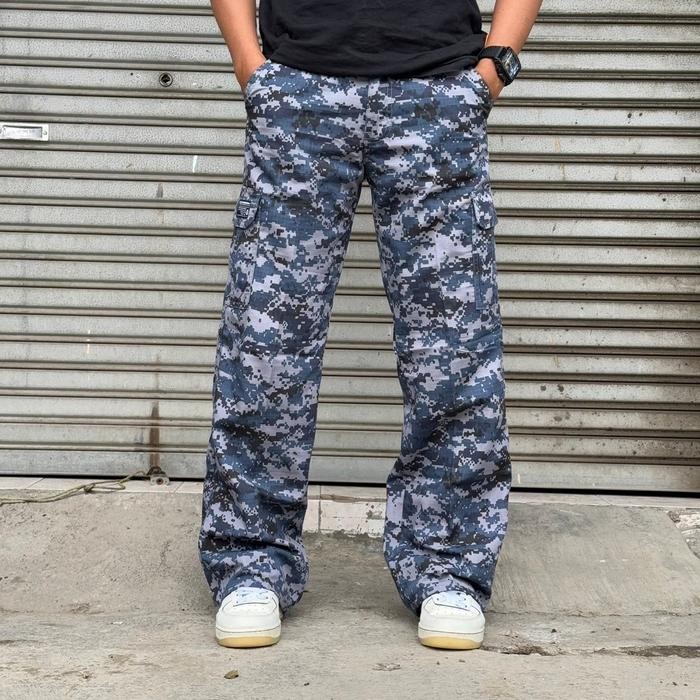 Celana Panjang Cargo Loreng Korea Army Gombrang Reguler Pria Dewasa Longgar Original Bandung