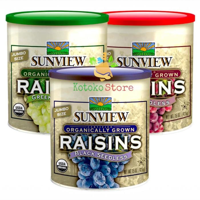 

Sunview Organic Jumbo Size Raisins Seedless / Kismis Sunview Organik / Sunview Rasins Black Green
