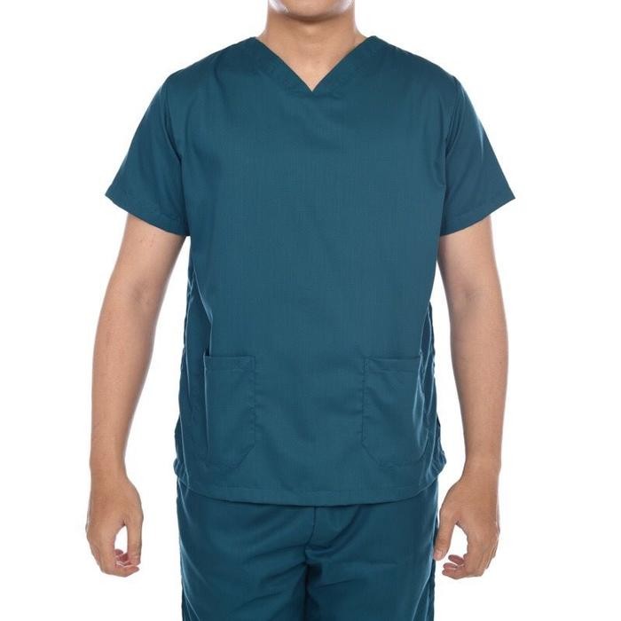 Ready Mediscrub Scrub V Neck Pria Lengan Pendek Baju Jaga Dokter Perawat Atasan Celana Panjang Best
