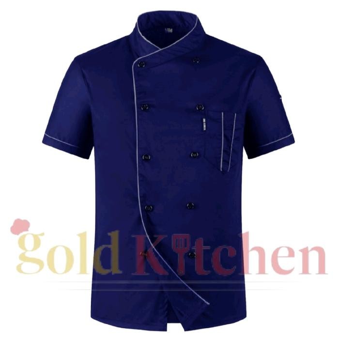 Terbaru Baju Koki Chef Jacket Baju Chef Seragam Koki Pria Wanita Lengan Pendek Gold Kitchen Abu Biru