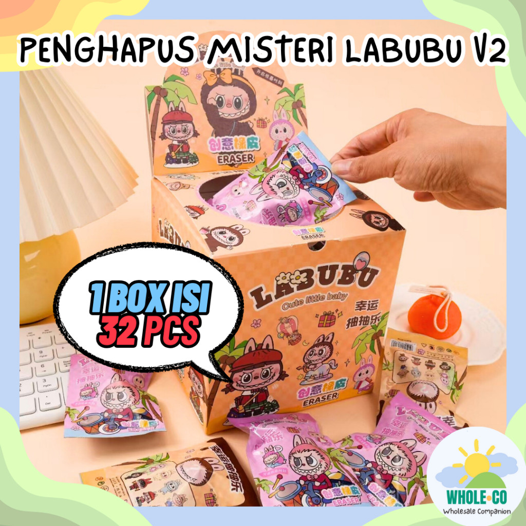 

UM1 (1 Box Isi 32 Pcs) Penghapus Misteri Labubu Versi 2 Premium The Monsters Blind Box Lucu Unik