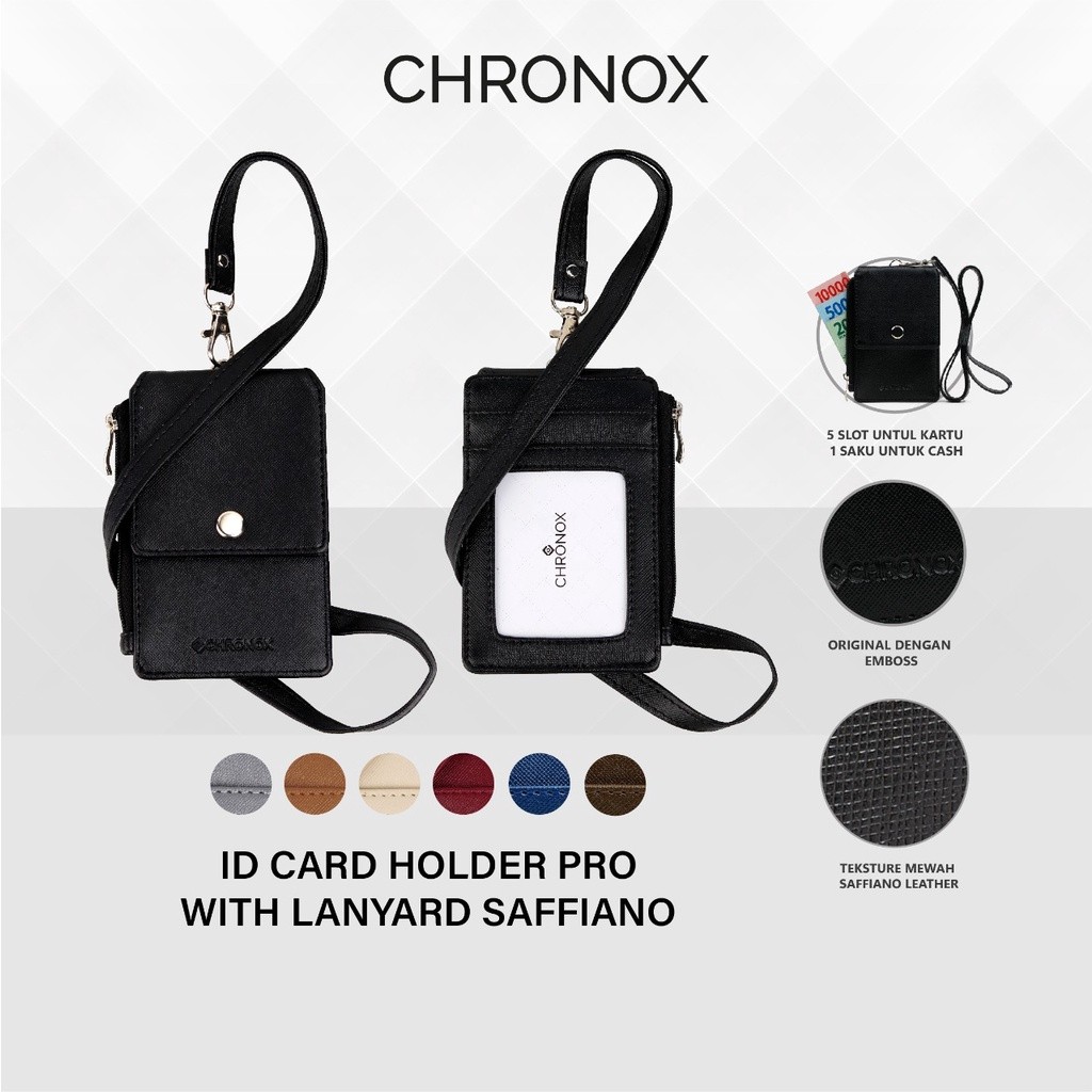 

CHRONOX Lanyard Pria Wanita Kulit Saffiano ID Card Holder - AVERY PRO