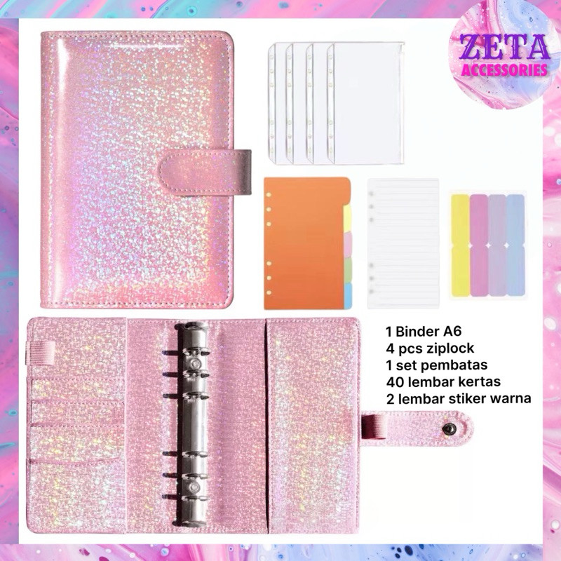 

UM1 notebook agenda binder menabung cantik aesthetic size a6 ziplock binder note book - BN02