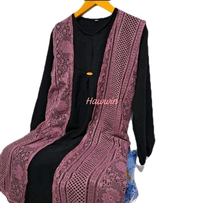Hijmi- Rompi Brukat Tanpa Lengan Bonus Sabuk Wanita Atasan Panjang Muslim Baju Kardigan cardigan