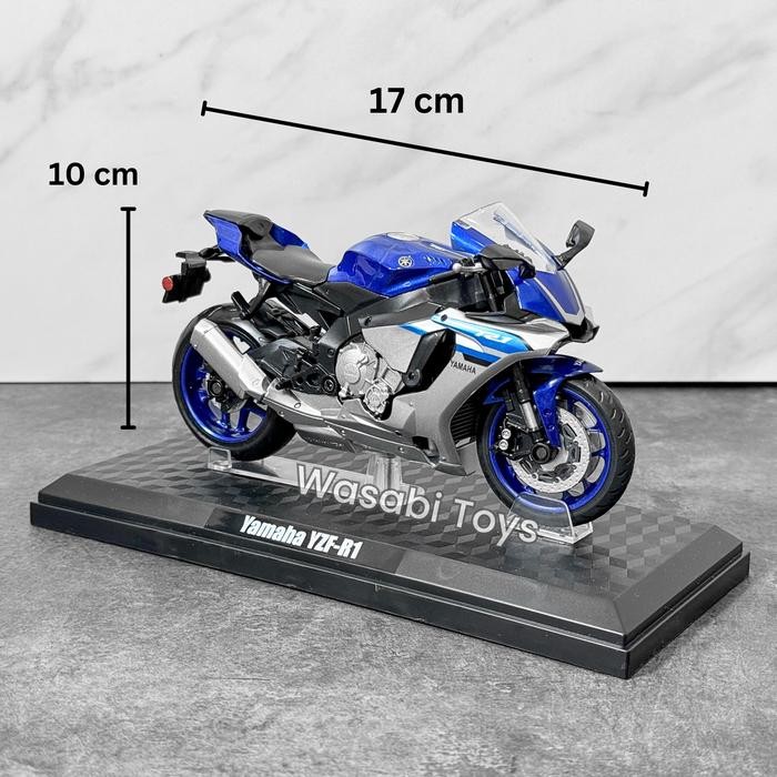 terbaru  miniatur diecast 1:12 yamaha r1 yzf-r1 cca (alas motor, tanki logam, ban karet, shock