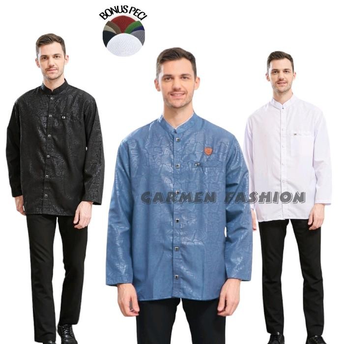 Zuhud- EL-FAJAR / koko motif embos pria dewasa motif terbaru kurta kain embos Baju Muslim Panjang