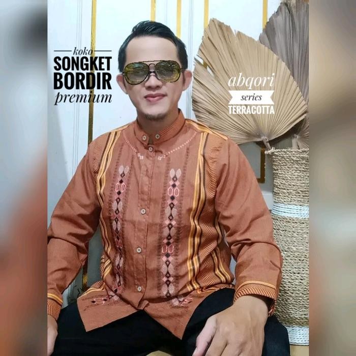 Zuhud- (premium) KOKO SONGKET BORDIR/KEMEJA KOKO KONDANGAN ABQORY SERIES Mewah Kantong Samping