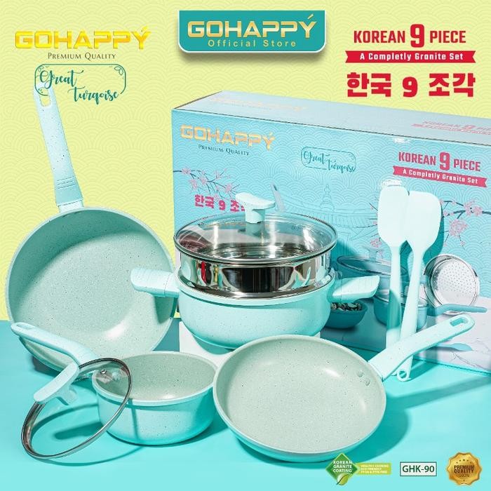 terbaru  panci set color korea pot granite 9 pcs / panci set warna warni cantik korean gohappy
