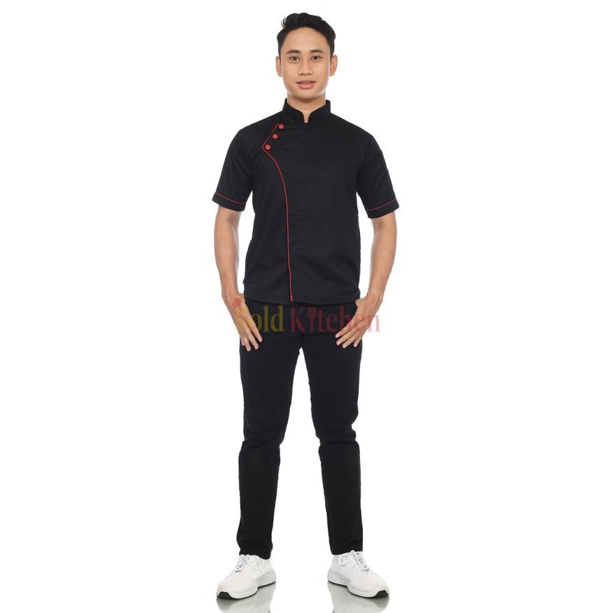 New Baju Chef Baju Koki Chef Jacket Pria Wanita Lengan Pendek Warna Hitam Navy Abu Putih Biru Safety
