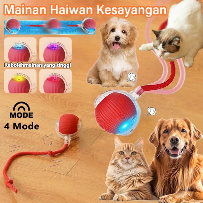 Mainan Haiwan Peliharaan Elektrik, Tovs Kucing Pintar, Bola Bergolek Automatik, Ekor Palsu, Boleh