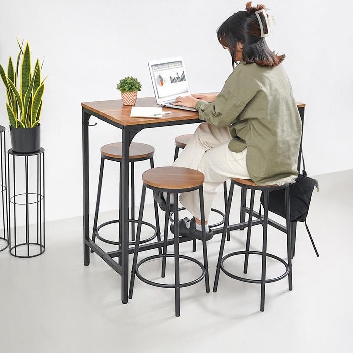 Informa Balgan Set Meja & Bangku Bar - Cokelat Bar Stool Kursi Kafe Bartending Bar Table Meja Makan