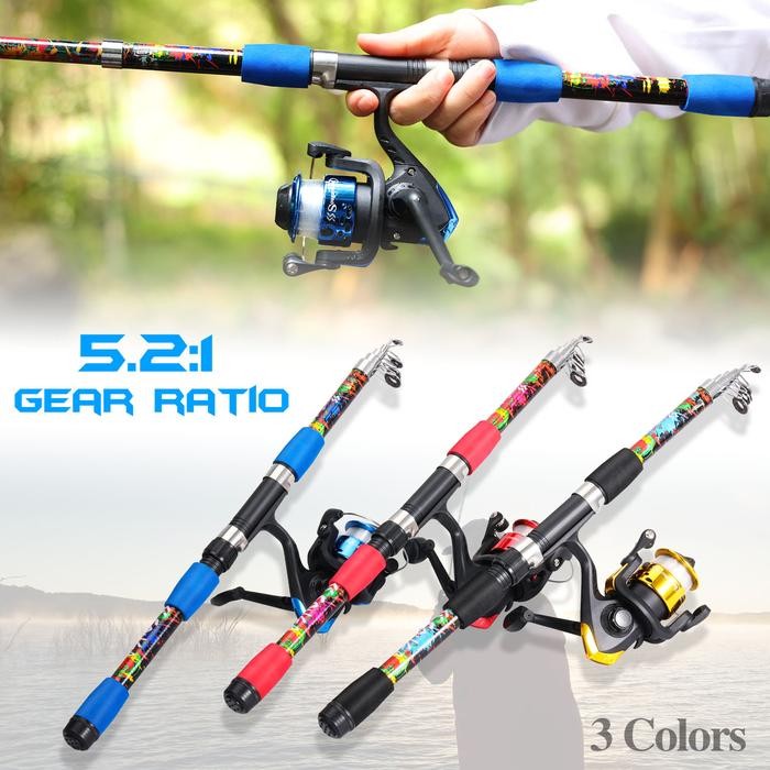 Set alat pancing Sougayilang 180cm Joran pancing teleskopik ultralight dan reel pancing 5.2:1 set