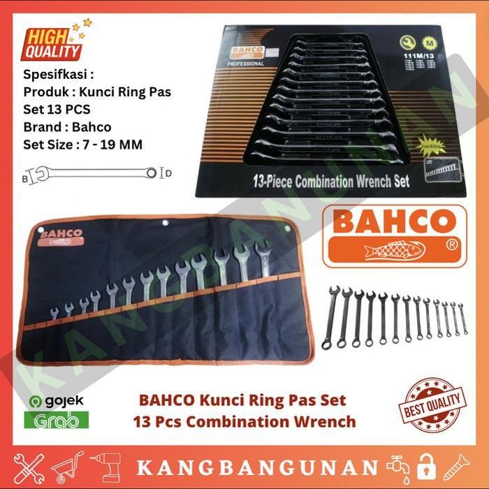 Kunci Ring Pas Set Combination Wrench Set13Pcs Bahco 7-19Mm Free Tas