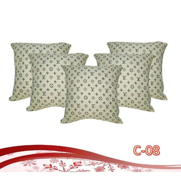 Sarung Bantal Sofa Kombinasi Motif LV [1 Set Isi 5 Pcs]