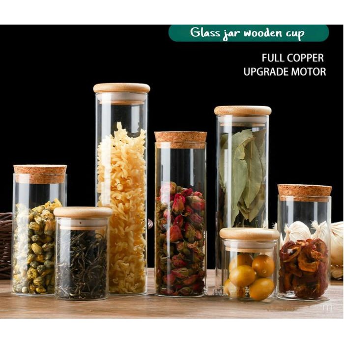 HK11- Jar Kaca Tutup Kayu Tube Kaca Kayu Jar Pajangan Toples Tutup Kayu 150M