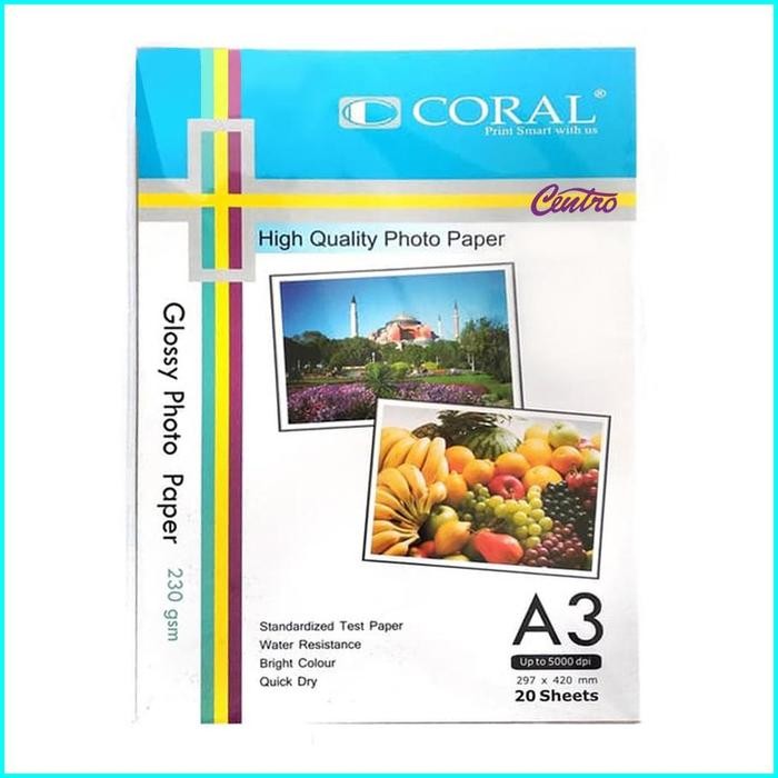 

CORAL GLOSSY PO PAPER A3 230 GSM KERTAS FOTO GLOSS PRINTER POTO GLOSI
