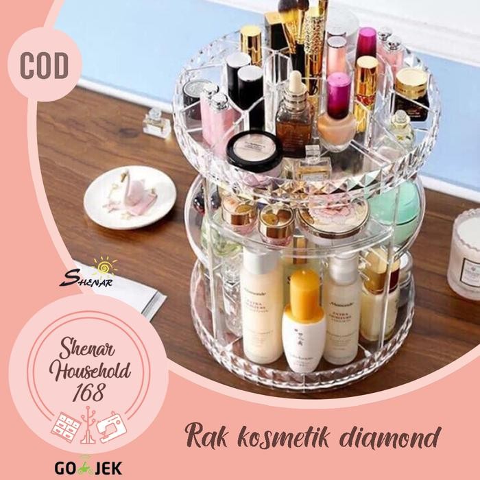 BnYkPilih- Shenar , Rak Kosmetik Diamond Putar 360 Derajat Tempat Kosmetik Bening Rak Penyimpan